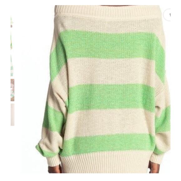 Free People Cassidy Off The Shoulder Striped Sweater In Wild Green NEW Small - Picture 12 of 12